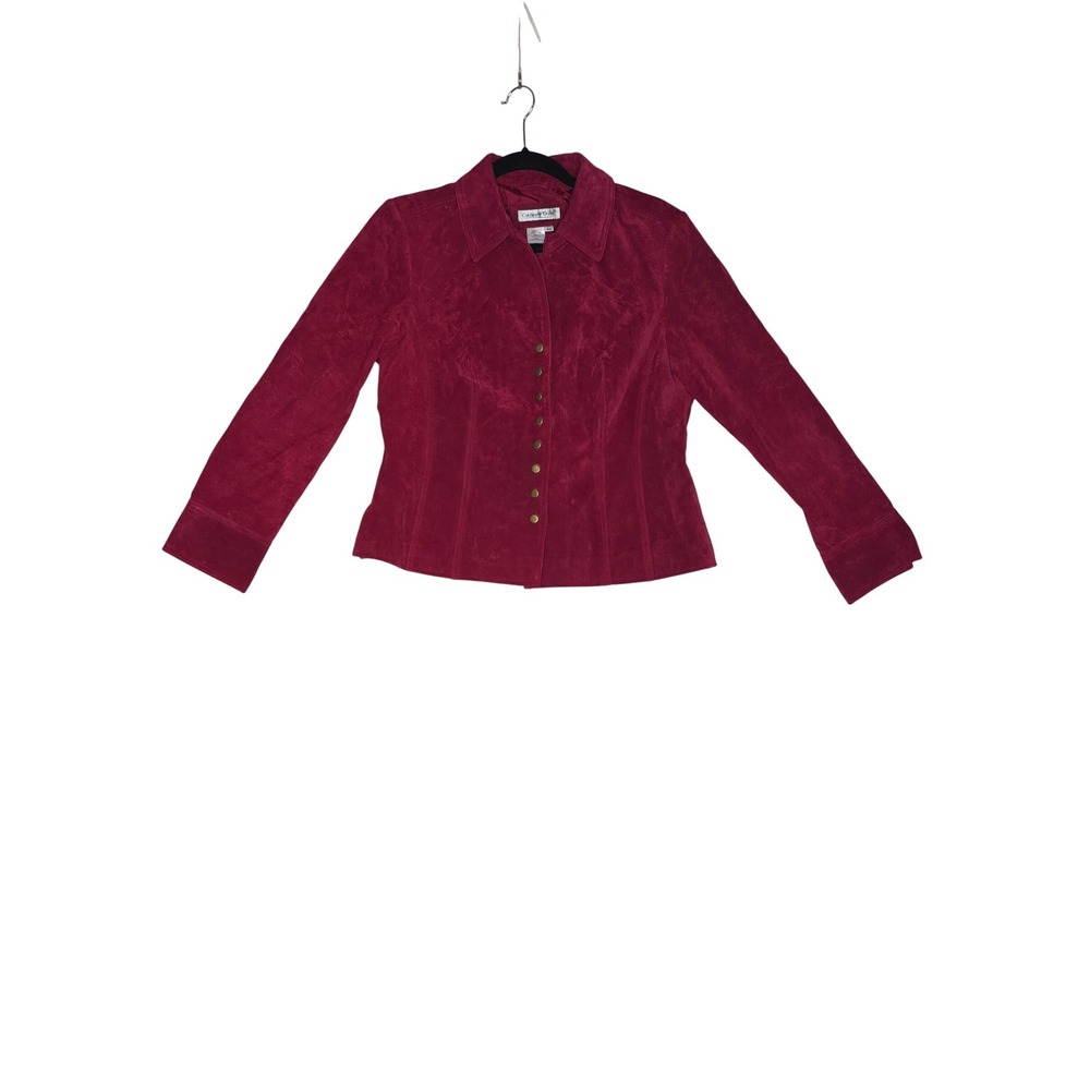 Vintage Magenta Red Suede Leather Jacket Petite Medium Button Front Y2K Cowgirl